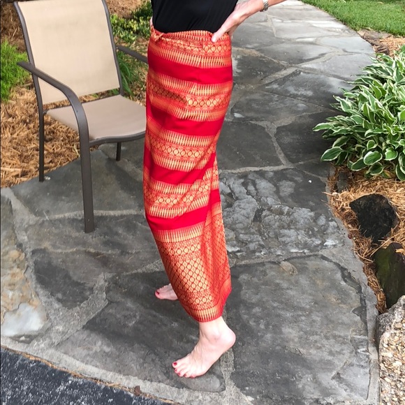 Dresses & Skirts - Red & Gold silk wrap around skirt
